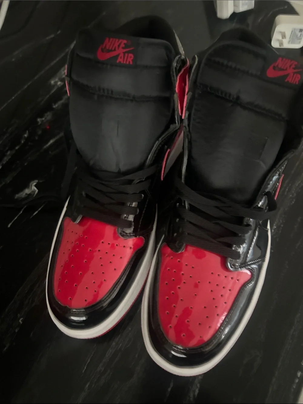 Jordan Patent Leather High-Top Sneakers in Black and Red No Box Unworn
